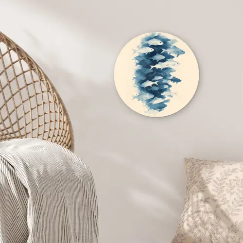 Vissen - Minimalistisch - Blauw Wandcirkel kunststof plaat 5mm dik klein -sfeer5