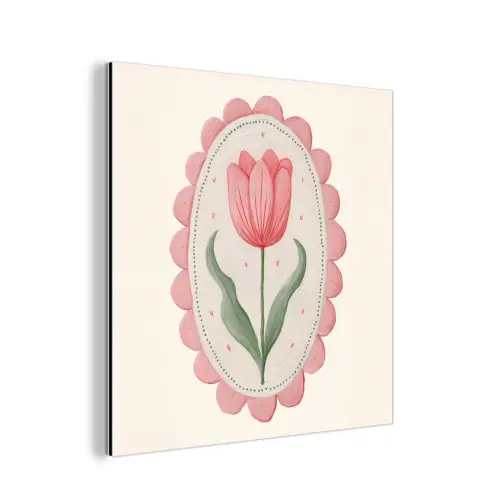 Tulp - Lijst - Ovaal - Illustratie aluminium wit klein -3d