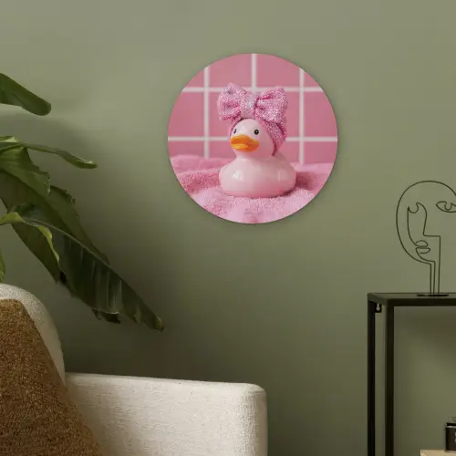 Badeend -Strik - Roze Akoestische PET Vilt - Rond klein -sfeer2