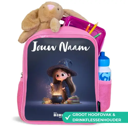 Betoverend meisje met ketel Kinderrugzak - Roze middel -inhoud_NL