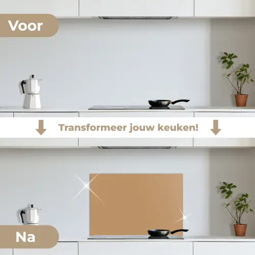 Bruin - Effen print keuken achterwand spatscherm klein 900 -voor_na_NL