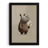 Neushoorn - Witte bloemen - Lief fotolijst zwart zonder passe partout klein -3d