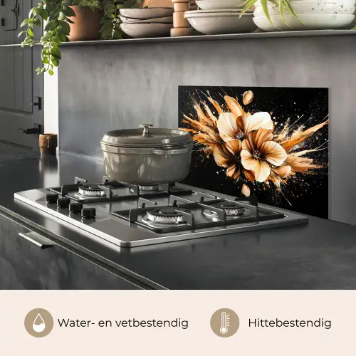 Bloemen - Goud - Graffiti - Zwart - Abstract keuken achterwand spatscherm klein -usp_NL