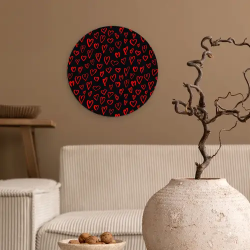 Zwart - Harten - Rood Wandcirkel plexiglas klein 852 -sfeer1