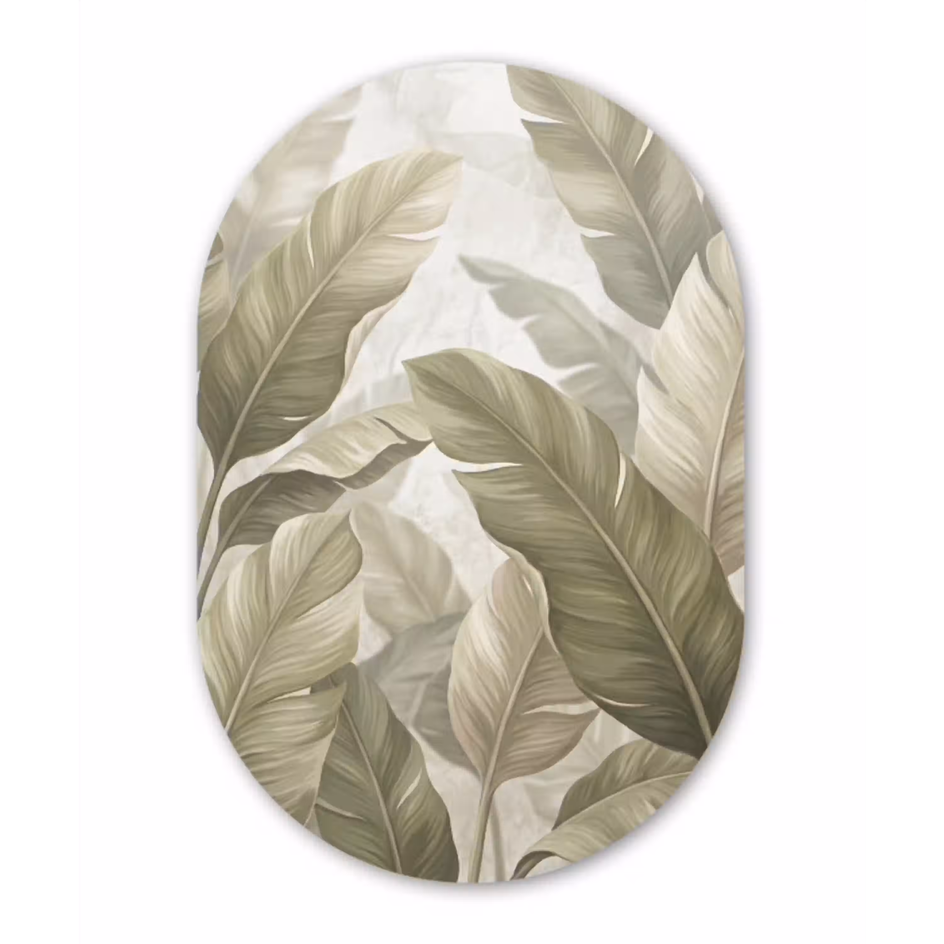 Bladeren - Tropisch - Natuur - Abstract - Beige Wandcirkel Ovaal Aluminium middel -3d