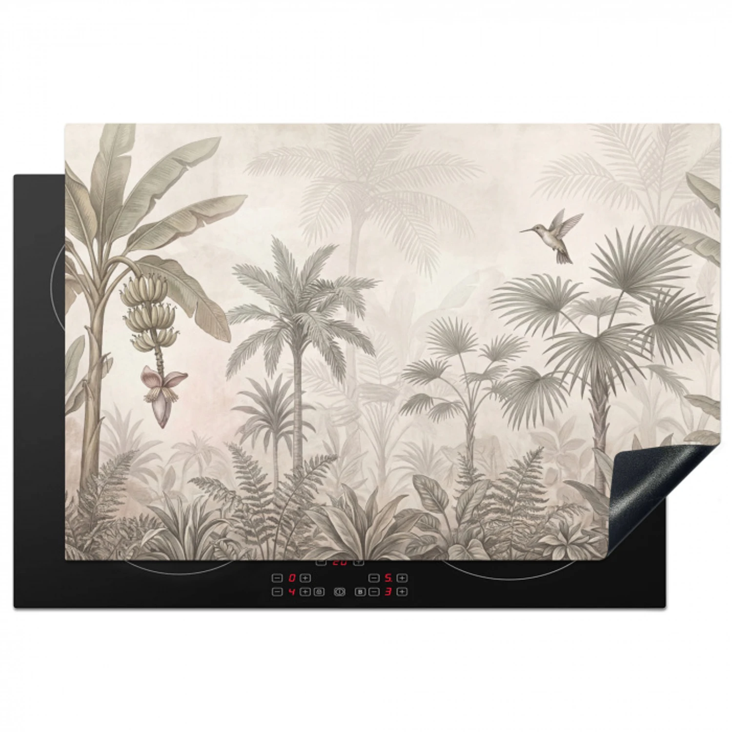 Jungle - Banenboom - Kolibrie - Beige Inductie beschermer vinyl 3mm klein -3d