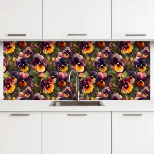 Warm - Patroon - Penseel - Viooltjes keuken achterwand 2 middel 871 -3d