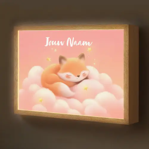 Wolken - Vos - Oranje - Sterren Light Box met batterij (Wandlamp kind) middel -z3d_website