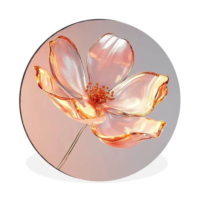 Muurcirkel aluminium Glazen - Bloem - Roze