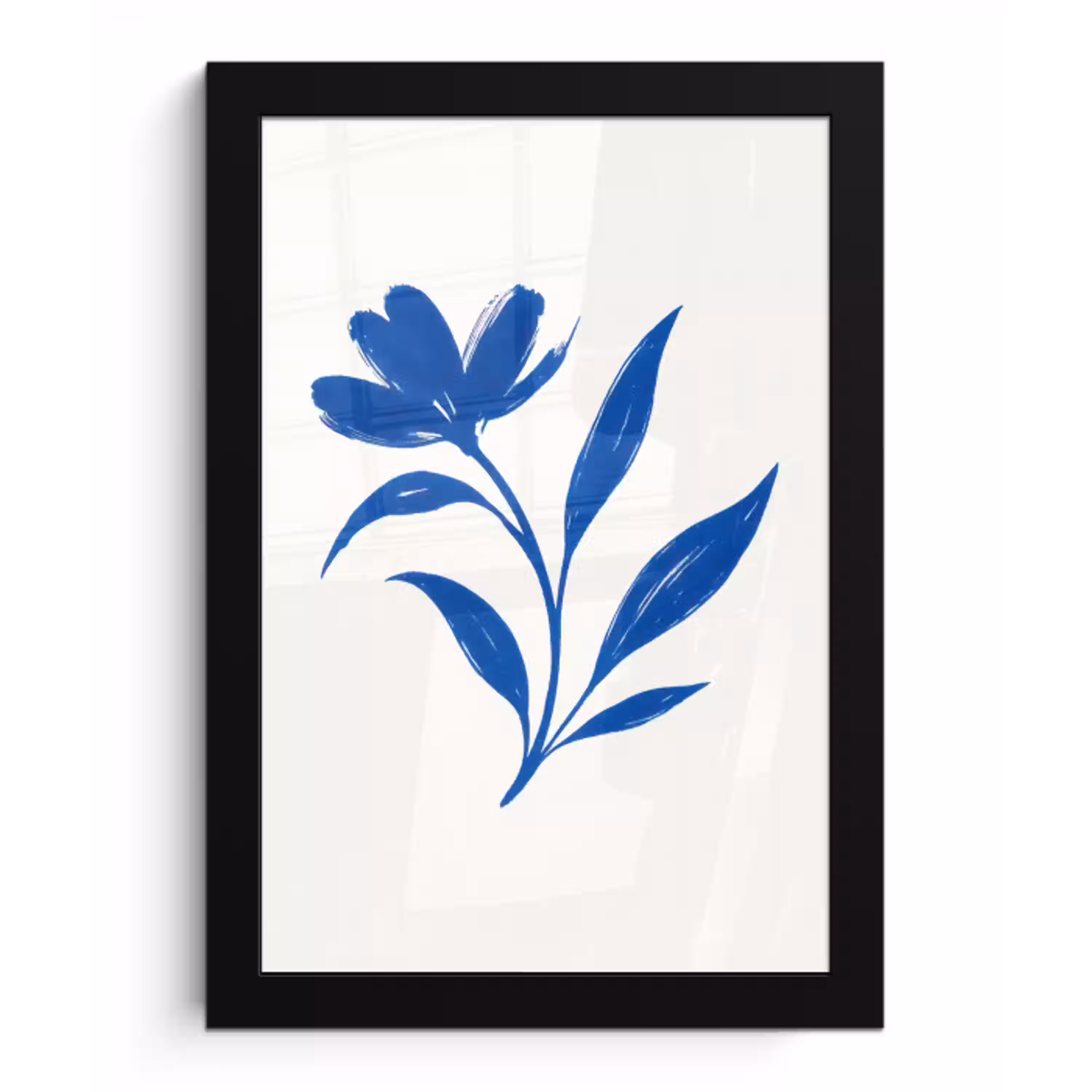 Bloem - Blaadjes - Minimalistisch - Blauw fotolijst zwart zonder passe partout klein -3d