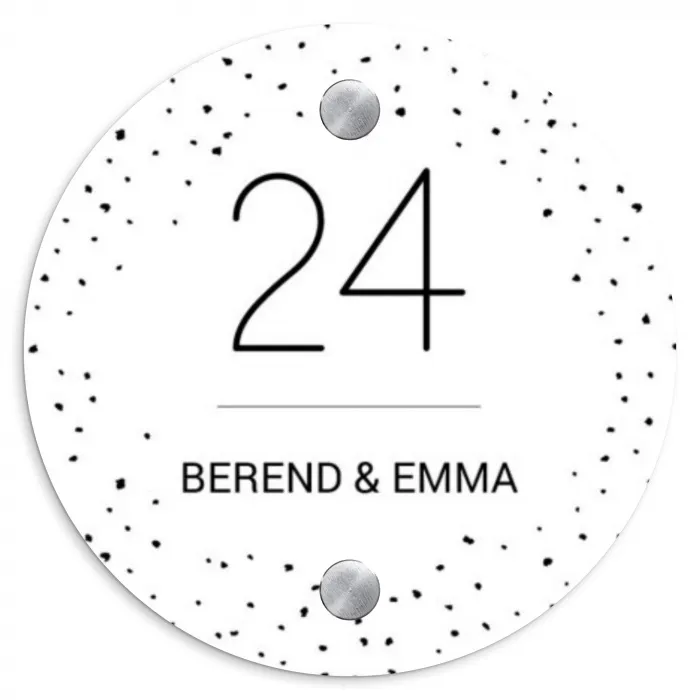 Wit met stippen - Klassiek Naambord Rond klein -3d