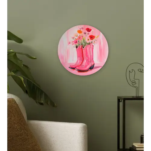 Roze - Bloemen - Cowboy Wandcirkel plexiglas klein -sfeer3