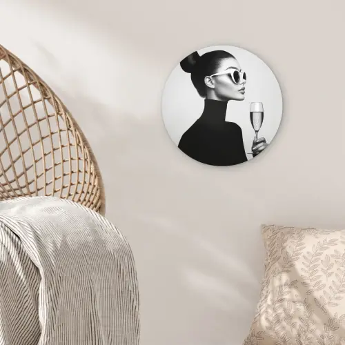 Vrouw - Champagne - Modern Wandcirkel plexiglas klein -sfeer5