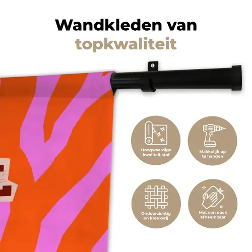 Zebraprint - Grafisch - COOL - Oranje Wandkleed katoen klein -sfeer2