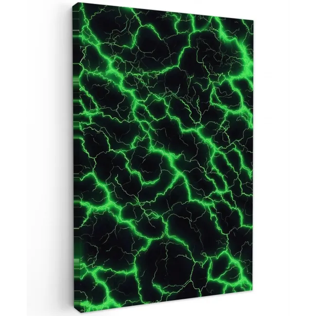 Gaming - Bliksemflitsen - Groen - Energie Tuinposter op houten frame 2 cm dik middel -3d