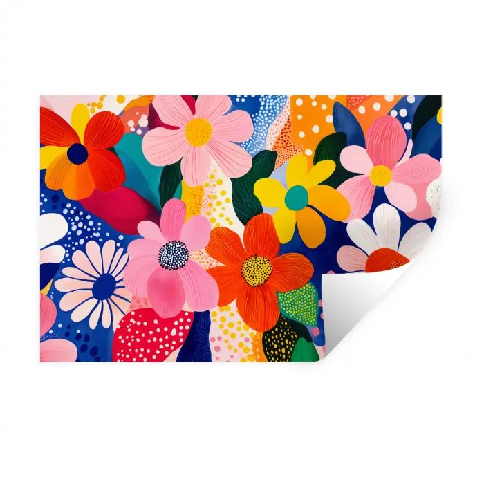 Bloemen - Kleurrijk - Stippen Muursticker klein -3d