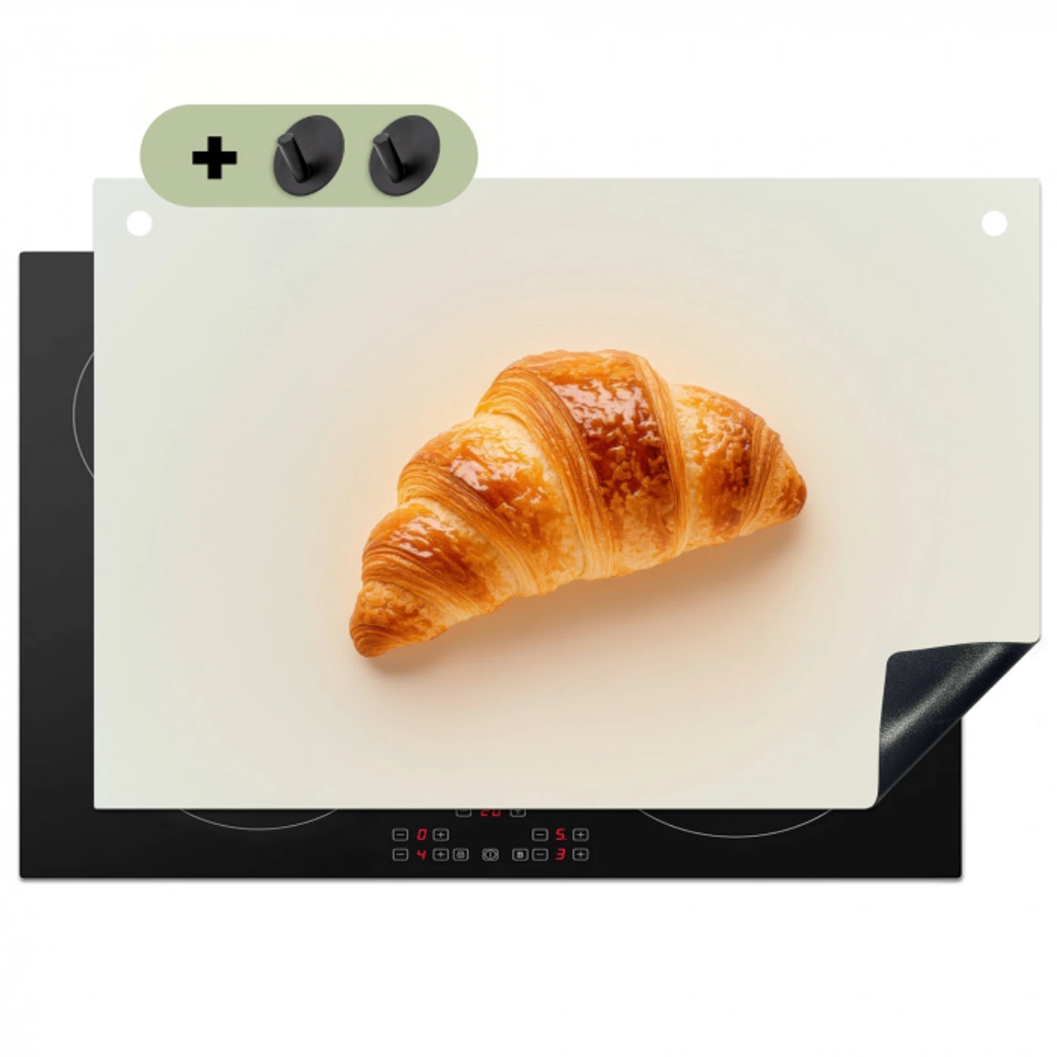 Croissant - Brood - Beige Inductie beschemer met haakjes klein -3d