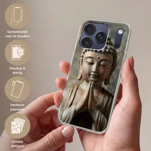 Boedha - Beeld - Bruin - Rust Telefoonhoesje iPhone 17 Pro klein -sfeer3_NL