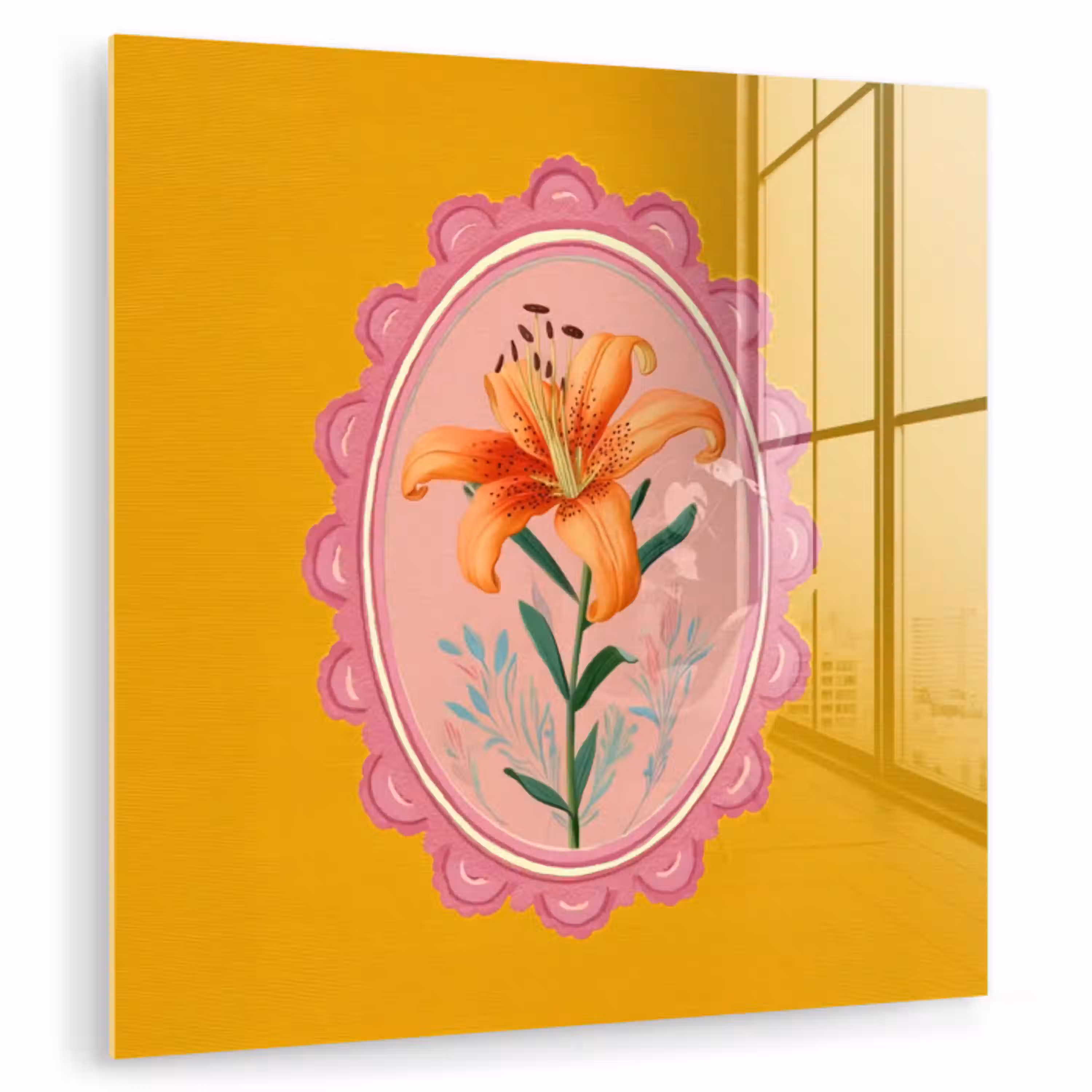 Lelie - Oranje - Lijst - Ovaal plexiglas 5mm klein -zzzproduct_nieuw