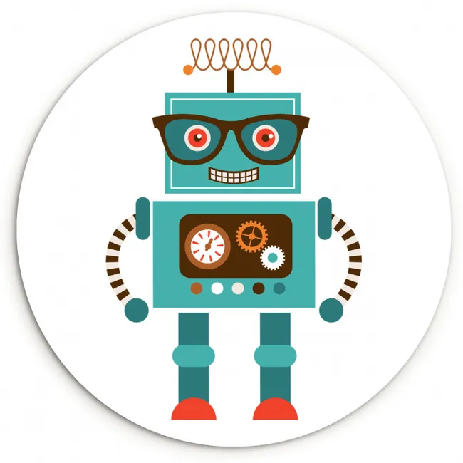 Robot - Bril - Tandwielen - Gezicht - Jongens - Kids Wandcirkel kunststof plaat 5mm dik klein -3d