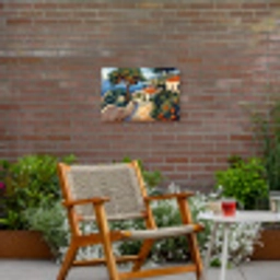 Huizen - Mozaïek - Sinaasappelbomen - Zee Tuinposter op houten frame 2 cm dik klein -sfeer3
