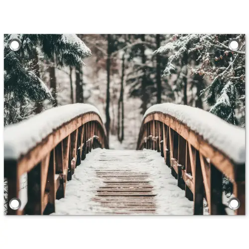 Brug - Winterlandschap - Bos - Natuur - Sneeuw tuinposter los doek klein -3d