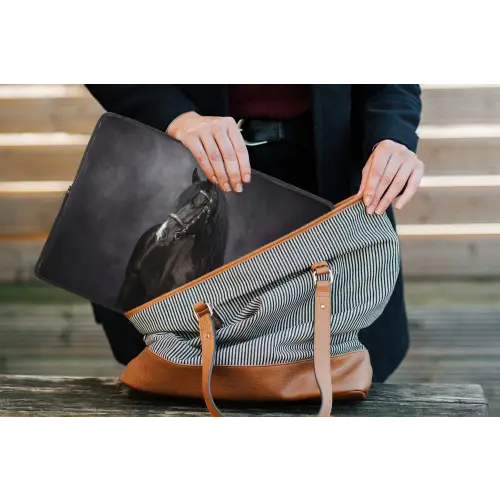 Portret - Paard - Zwart laptophoes neopreen klein -tas