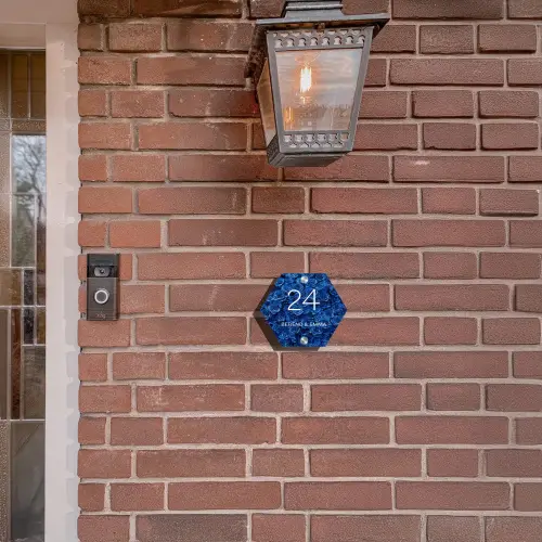Blauwe rozen - Klassiek Naambord Hexagon klein -sfeer7-hexagon-XS