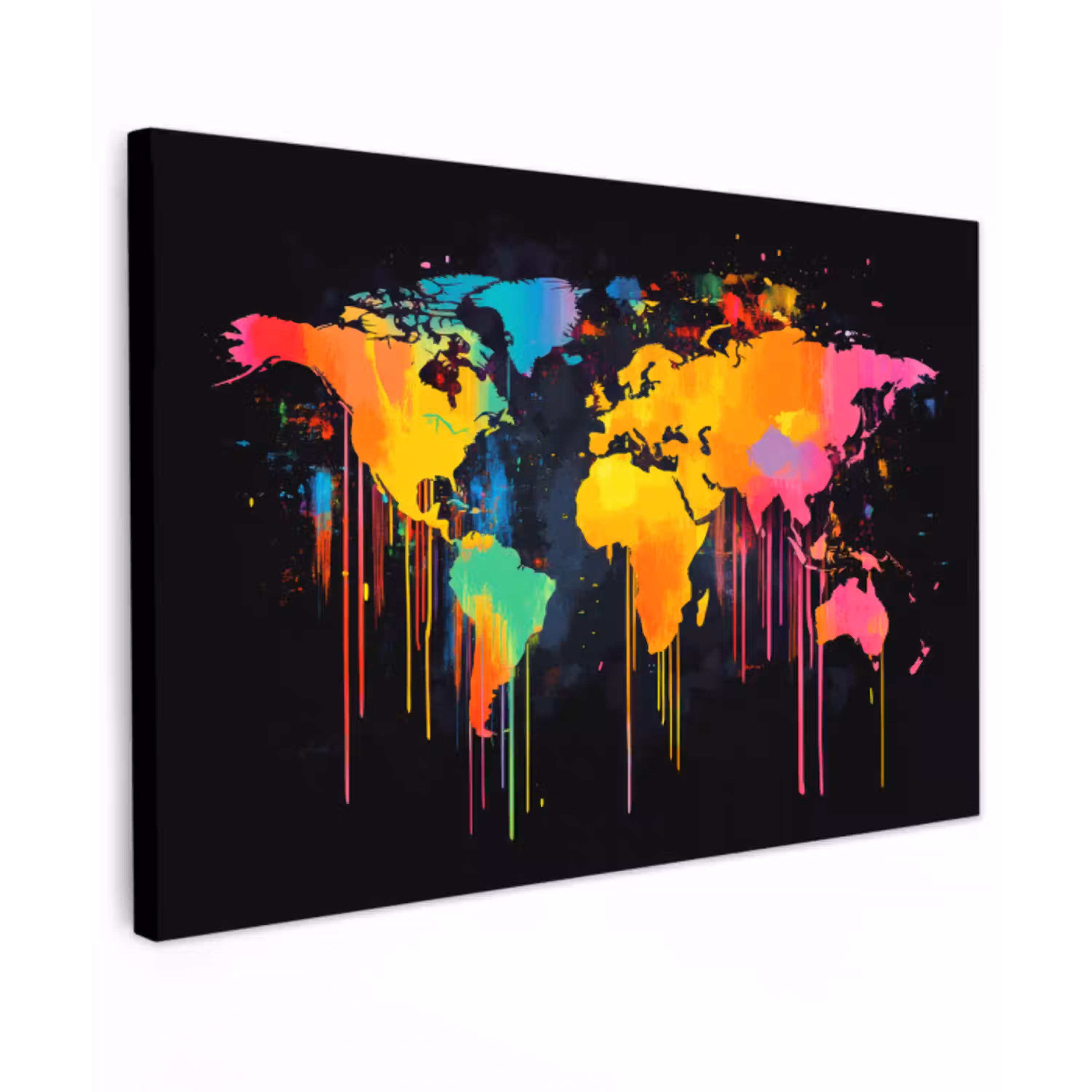 Wereldkaart - Verf - Kleurrijk - Graffiti - Wereld Tuinposter op houten frame 2 cm dik klein -3d