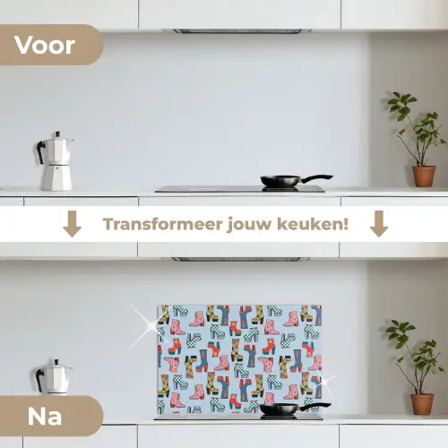 Laarzen - Patroon - Disco keuken achterwand spatscherm klein 900 -voor_na_NL