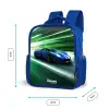 Blauwe raceauto met strepen in groene tunnel Kinderrugzak - Blauw middel -productfoto_formaten