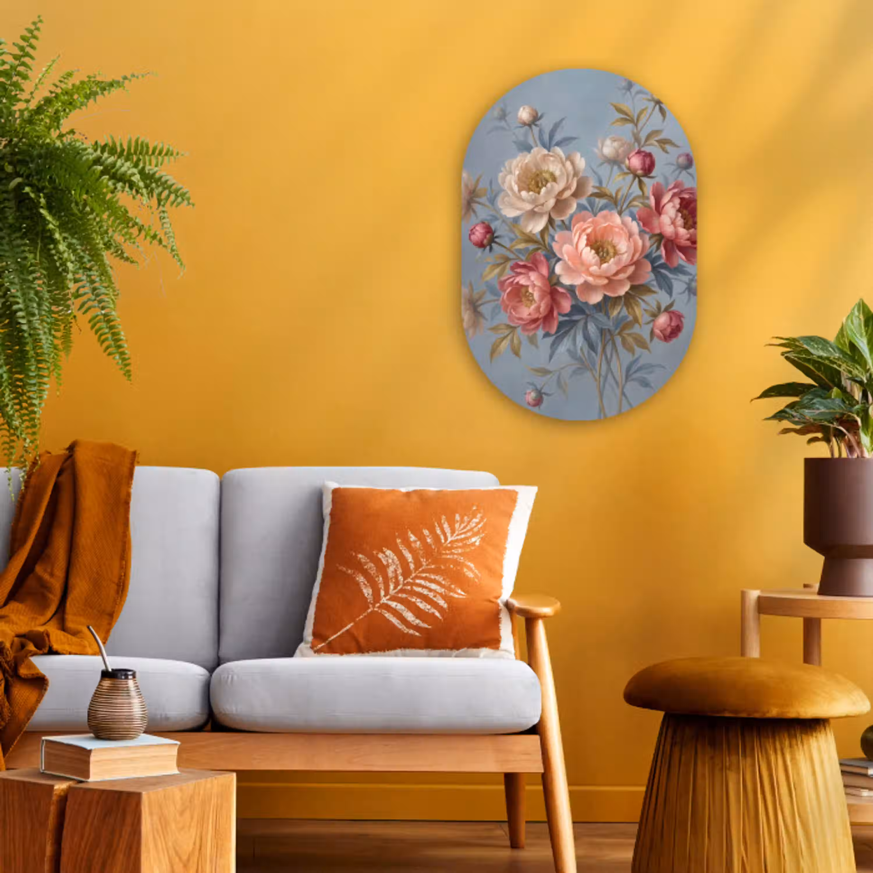 Bloemen - Roze - Beige - Modern - Natuur Wandcirkel Ovaal Forex klein -sfeer4