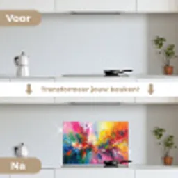 Verf - Kleurrijk - Explosie keuken achterwand spatscherm klein -voor_na_NL