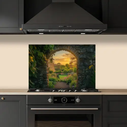 Poort - Planten - Zonsondergang keuken achterwand spatscherm klein -sfeer1