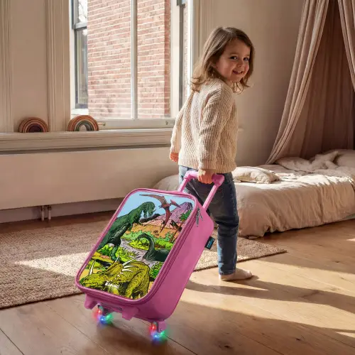 Dino's bij een vulkaan Kinderkoffer - Roze klein -sfeer1