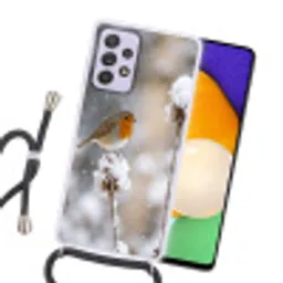 Roodborstje - Gedroogde bloem - Sneeuw - Winter - Vertederend Hoesje Samsung Galaxy A52 5G met koord klein -sfeer1