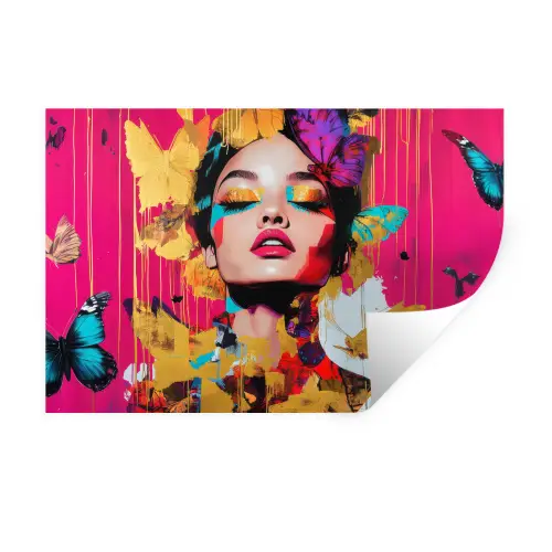Vrouw - Abstract - Kleurrijk Muursticker klein -3d