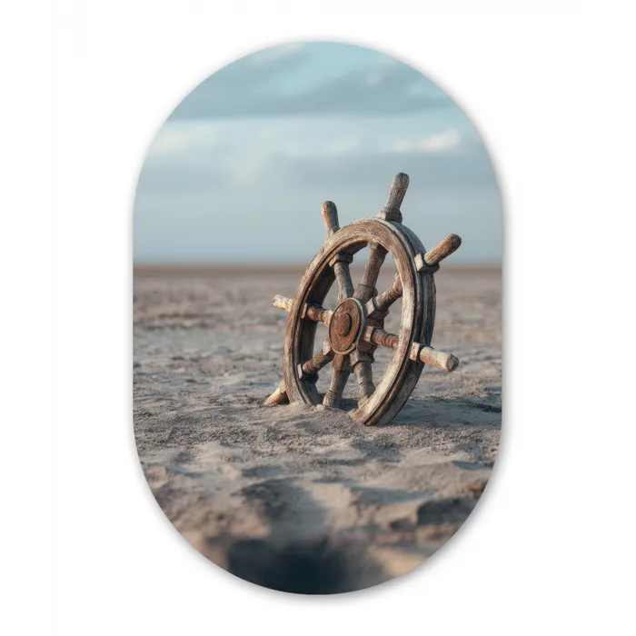 Scheepsstuur - Hout - Bruin - Zand Wandcirkel Ovaal Glas middel -3d