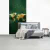 Wereldkaart - Groen - Goud fotobehang vinyl groot -slaapkamer