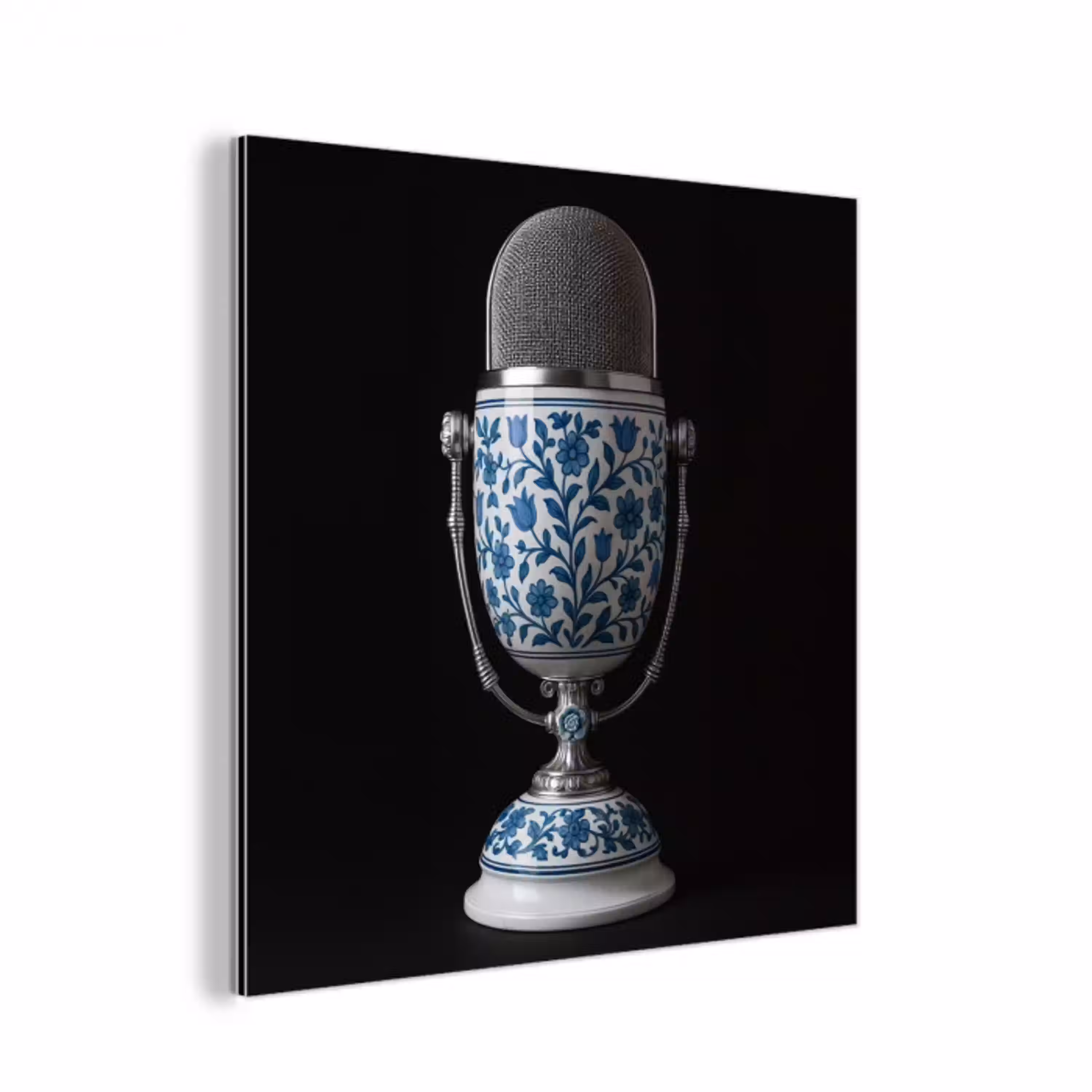 Microfoon - Delfts blauw - Muziek aluminium wit klein -3d
