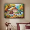 Landschap - Schilderij - Huis - Kunst - Herfst Textielframe zwart klein -sfeer1
