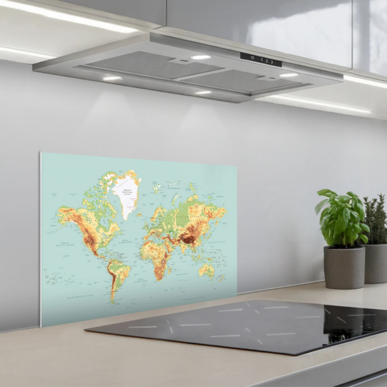 Wereldkaart - Realistisch - Blauw keuken achterwand spatscherm klein -3d_schuin