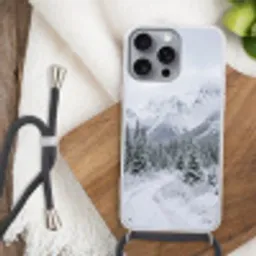 Weg - Bergen - Sneeuw - Naaldbos - Avontuurlijk Hoesje iPhone 16 Pro Max met koord klein -sfeer4