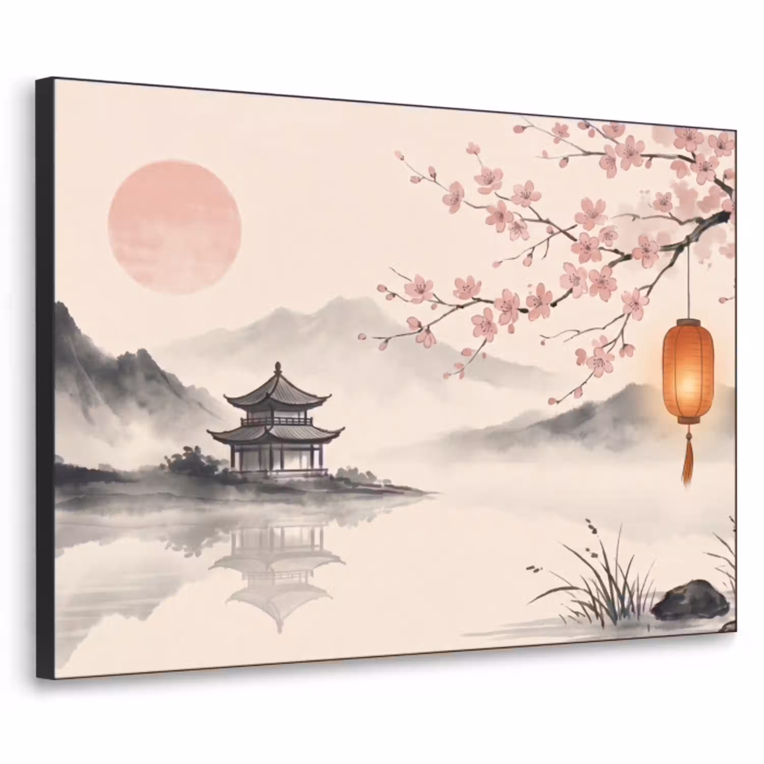 Zon - Japans - Traditioneel Textielframe zwart klein -3d