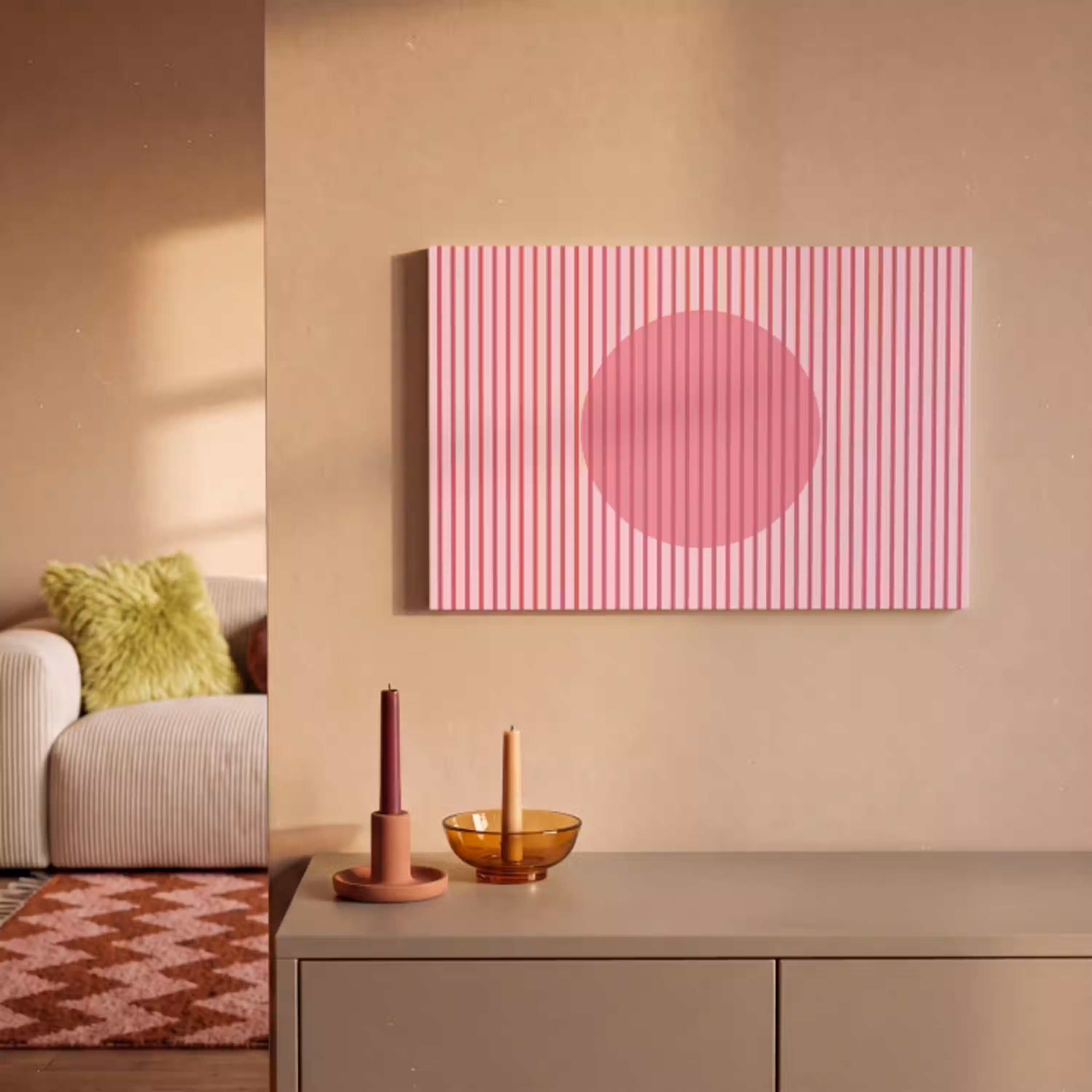 Abstract - Strepen - Ovaal - Roze - Modern canvas 2cm klein -sfeer1
