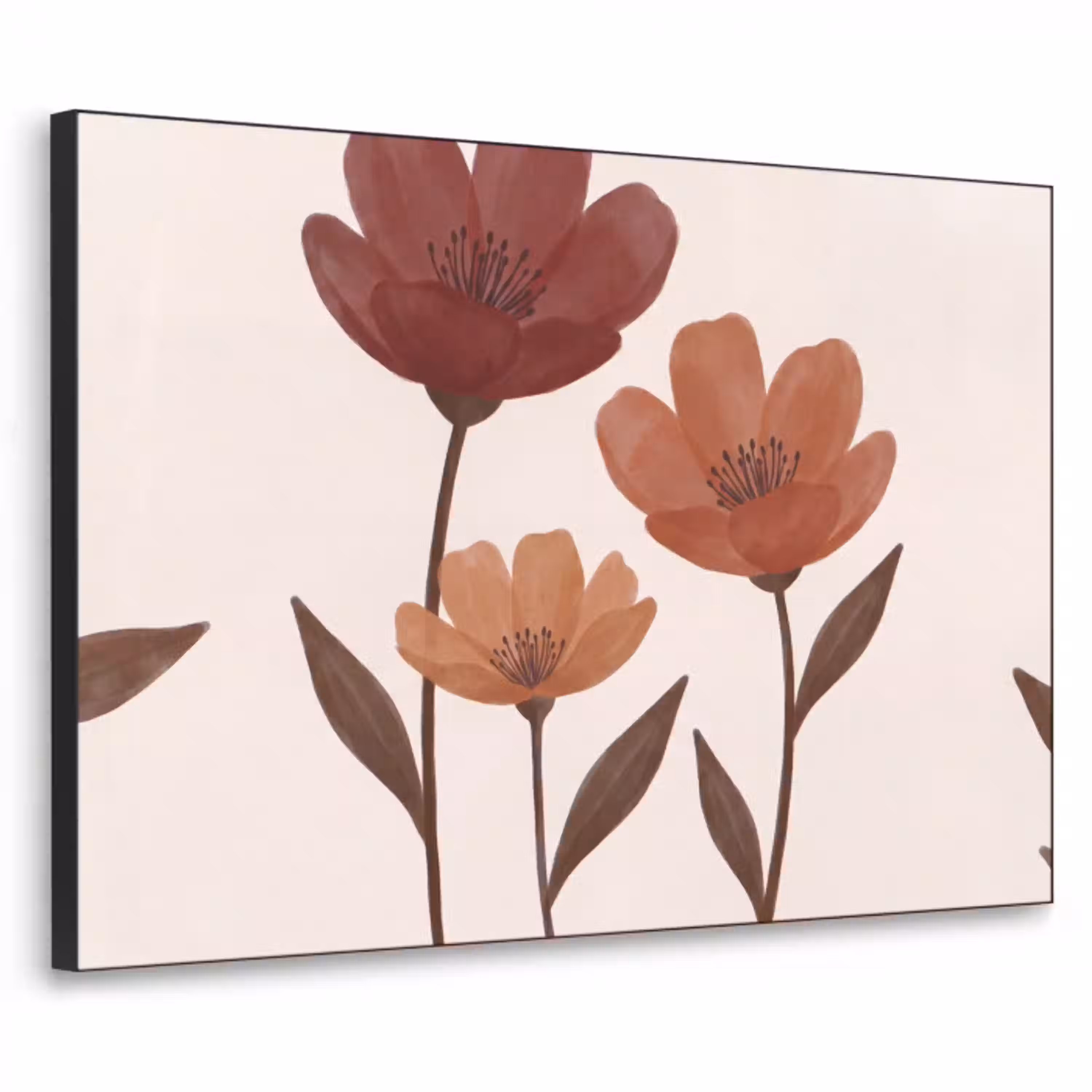 Bloemen - Abstract - Modern - Bruin - Decoratief Textielframe zwart klein -3d