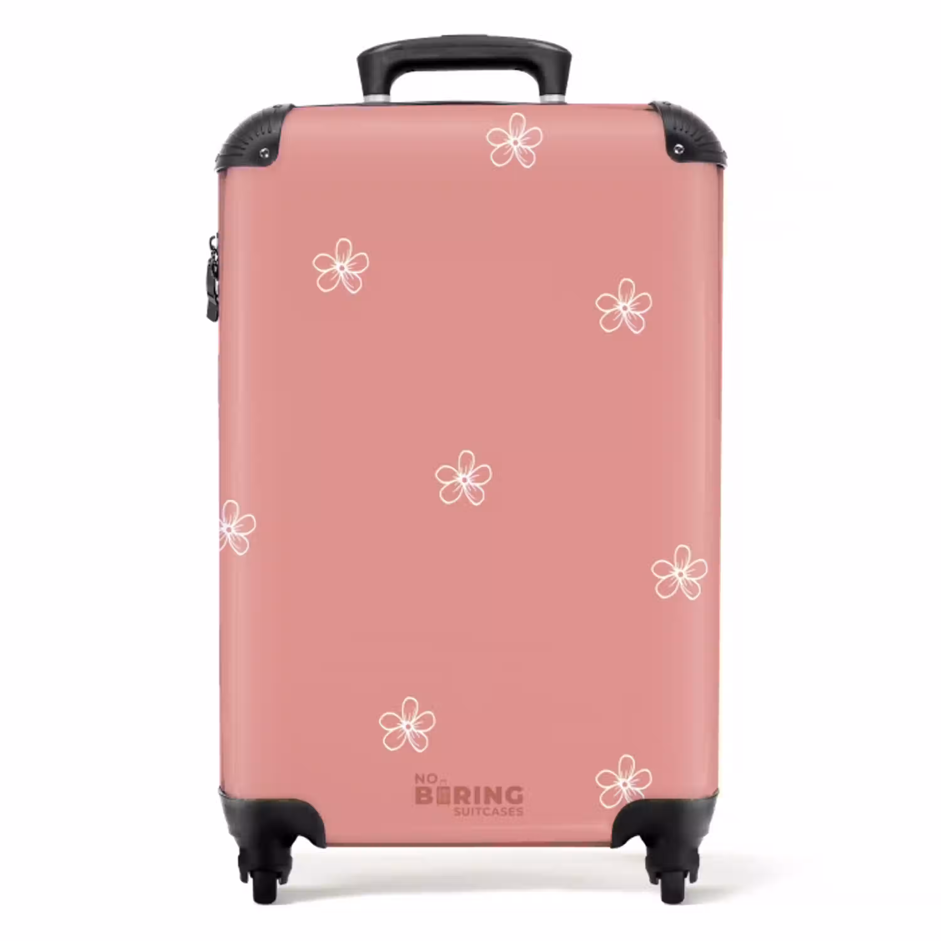 Roze achtergrond met witte bloemen NBS - Handbagage koffer - Unisex middel -productfoto_recht