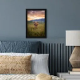 Longhorn - Landschap - Zonsondergang fotolijst zwart zonder passe partout klein -sfeer3
