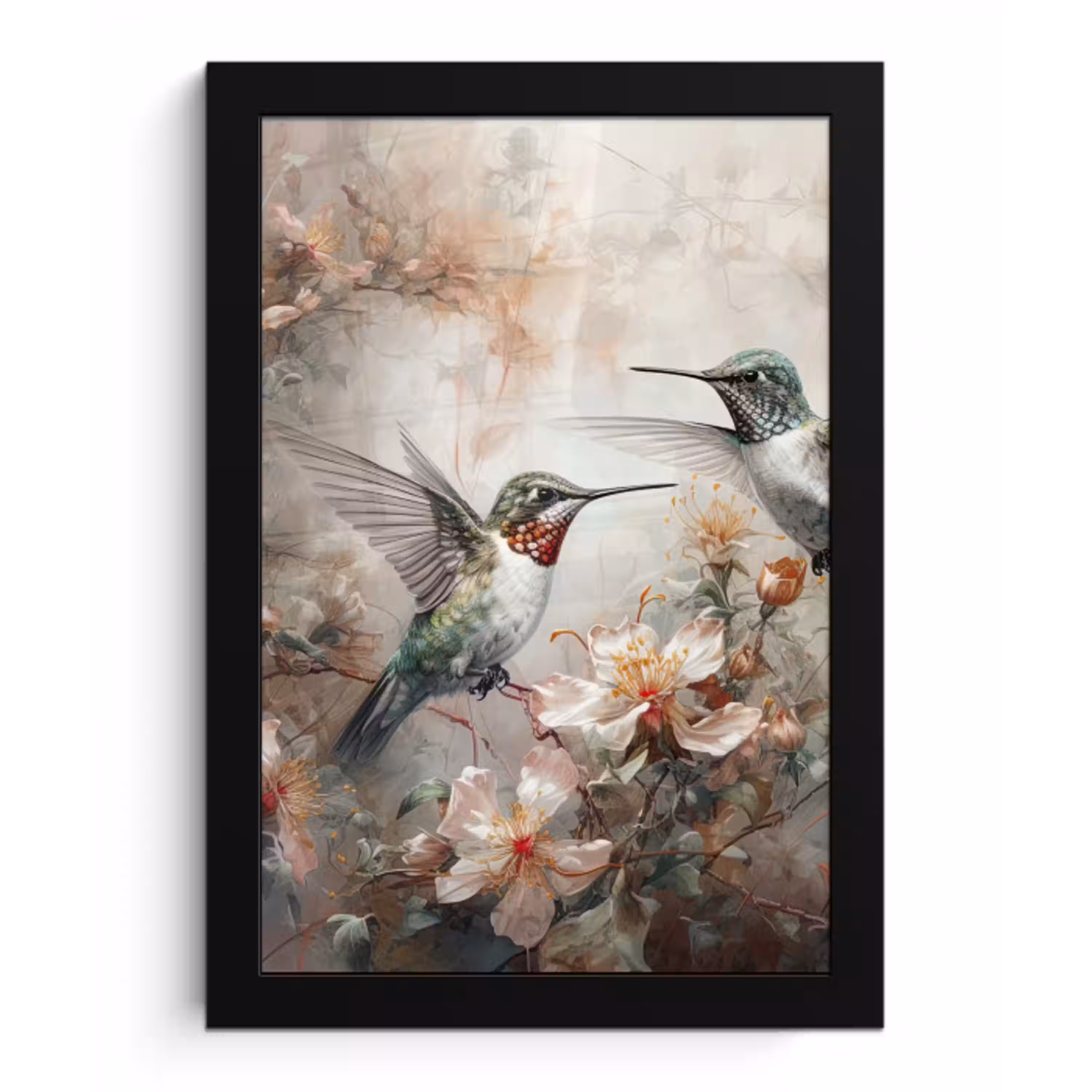Kolibrie - Vogels - Bloemen - Planten fotolijst zwart zonder passe partout klein -3d