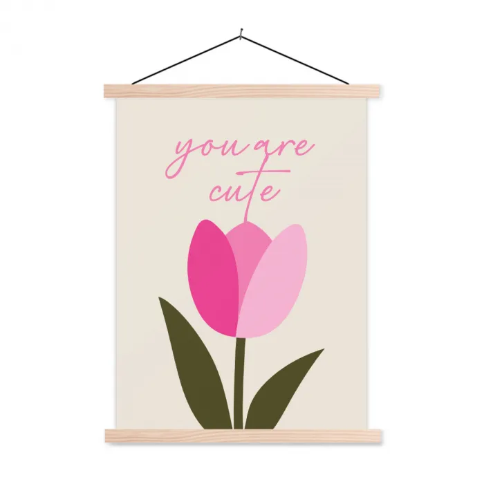 Tulp - Roze - Valentijn - Bloem textielposter latten blank klein -3d